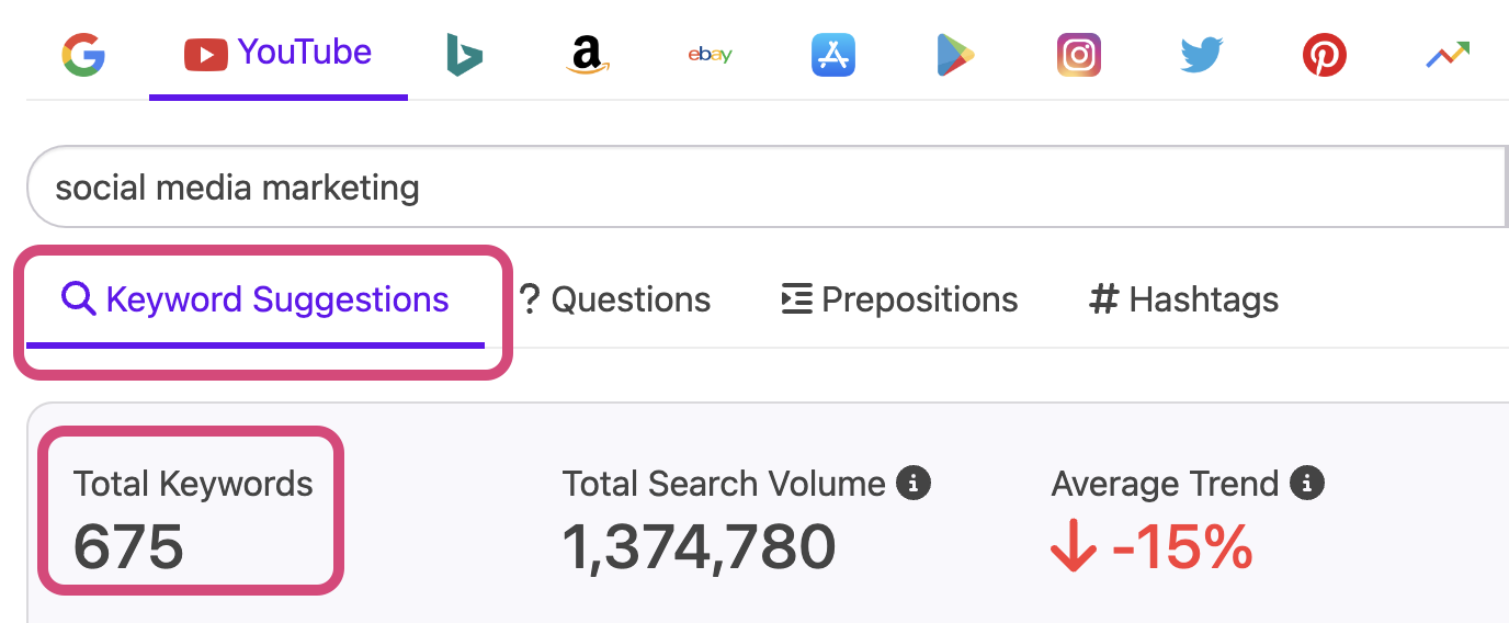 social media YouTube keywords