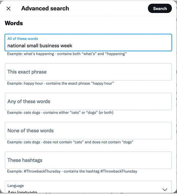 Twitter advanced search options