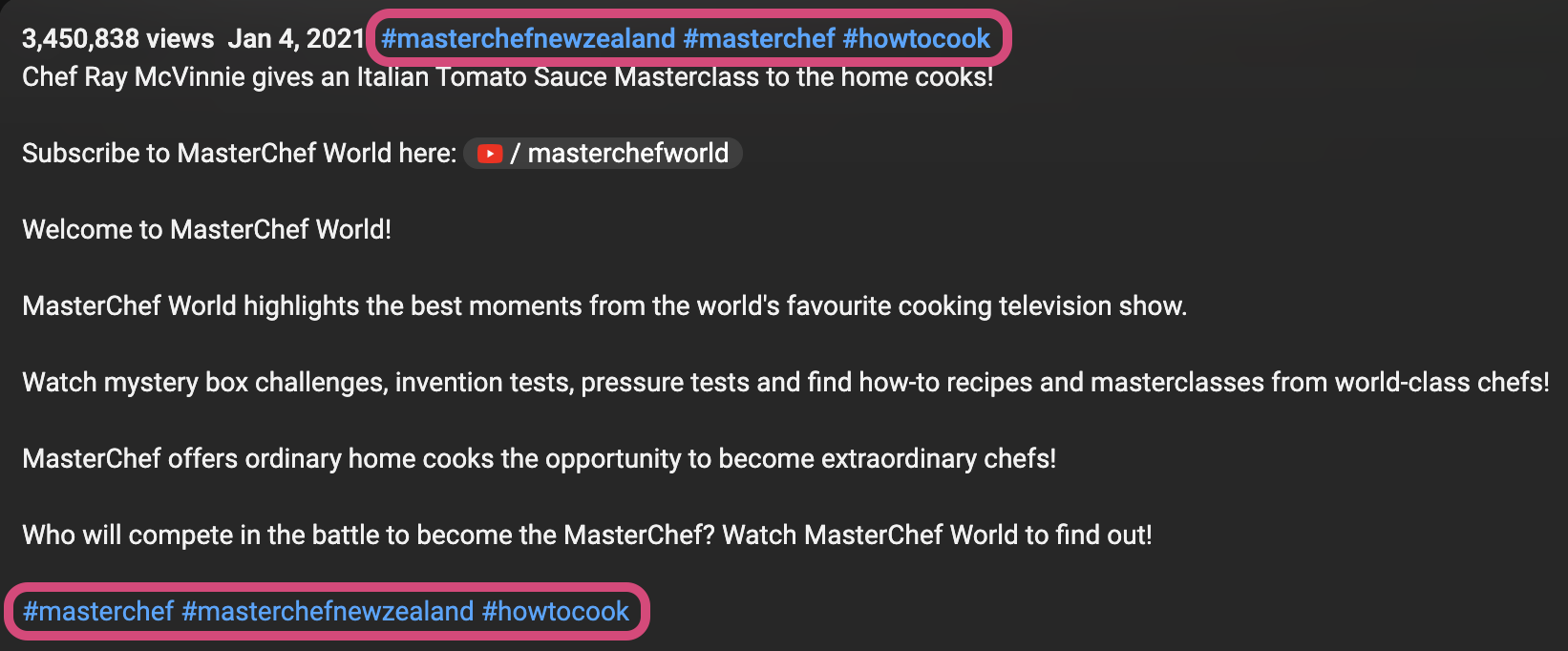 youtube hashtags in description